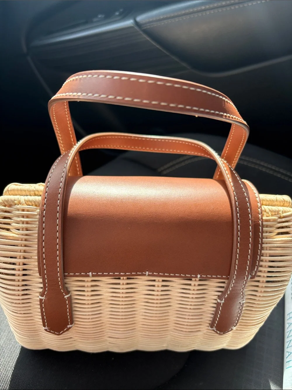 Rattan top handle bag